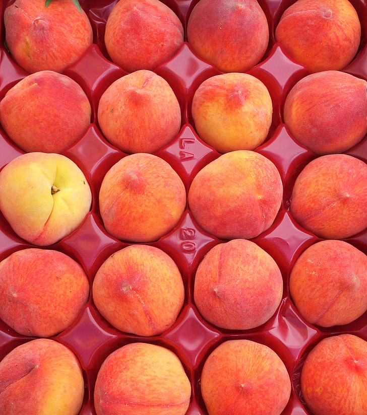 Peaches, arrière-plan, fruits, Peach, marché, boîte de, afficher