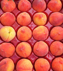 peaches, background, fruit, peach, market, box, display