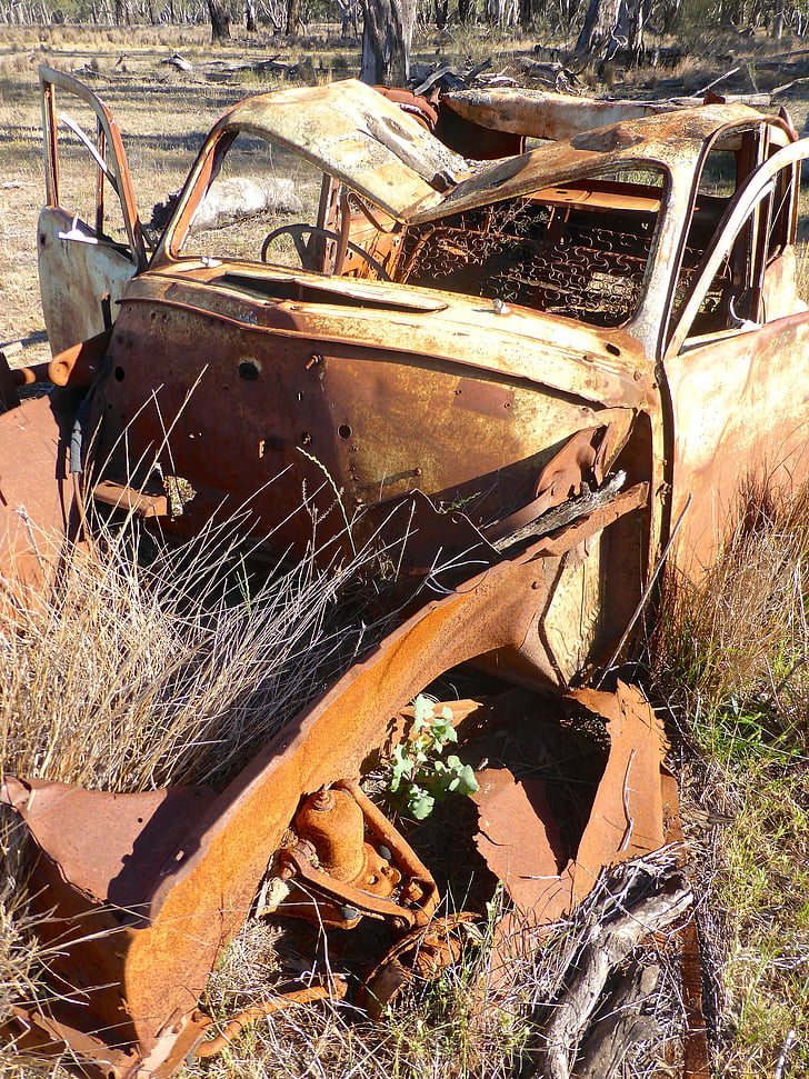 wreck, abandoned, rusty, vehicle, weathered, broken, car