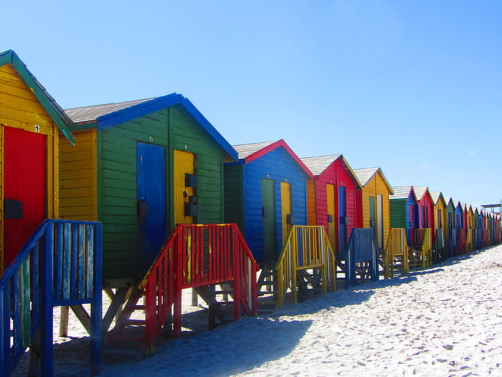 Cape town, Beach, hytter, farverige, sommer