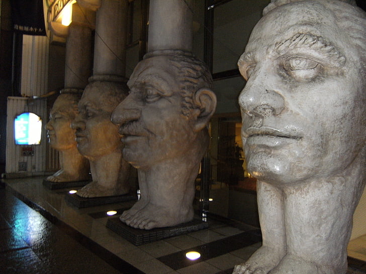 sculpture, faces, different, grand, weird, statue, stone