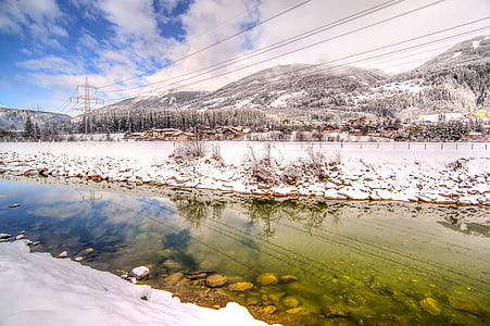 floden, Østrig, vinter, HDR, kolde, sne, Mountain