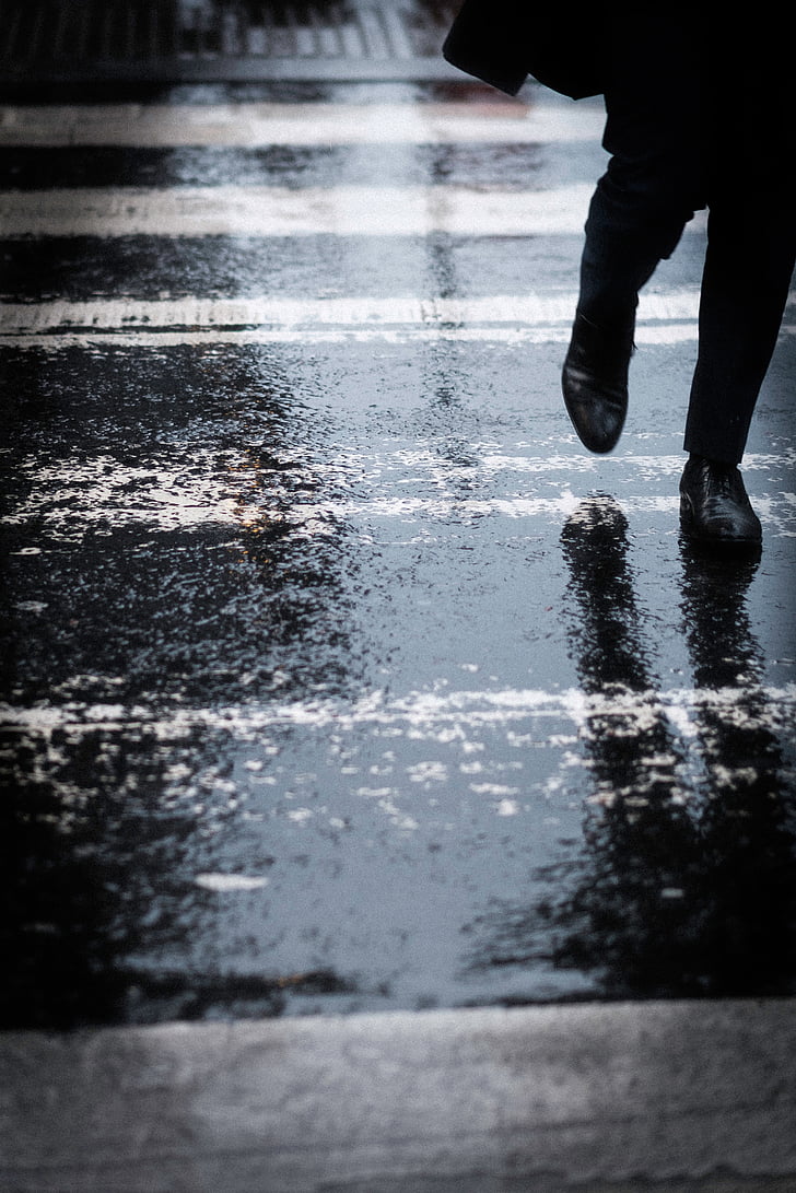 хора, ходене, дъжд, мокър, път, улица, вода