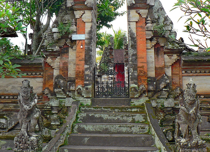 Indonesien, Bali, Pagoda, dörr, skulpturer, staty, religion