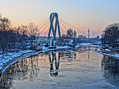 Universitetet bridge, Bydgoszcz, Polen, elven, kanalen, krysset, struktur