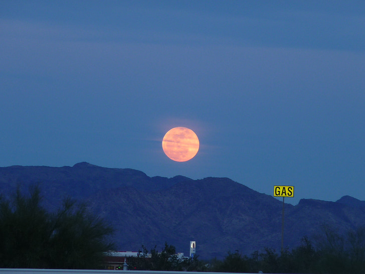 pleine lune, Harvest moon, Quartzsite, Arizona, complet, astronomie, lunaire