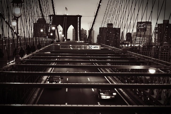 Brooklyn, pont, noir, blanc, New york, l’Amérique, é.-u.