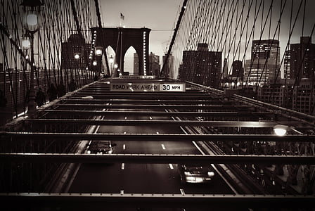 Brooklyn, ponte, preto, Branco, Nova Iorque, América, Estados Unidos da América