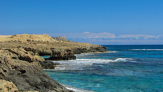 Cyprus, Cavo greko, rotsachtige kust, wissen, Crystal, water, kustlijn