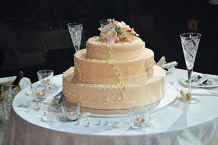 婚礼蛋糕, 表, 仪式, 接待处, 应付, 层, 奶油