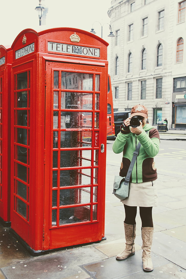 London, telefonhäusschen, telefon, dispanzer, rdeča, fotografije turističnih, fotograf