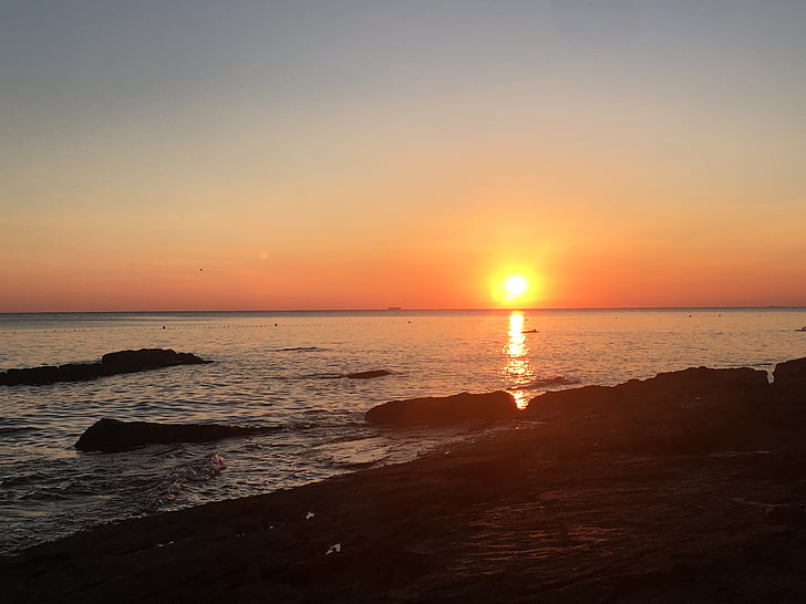 sunset, sunset over the sea, sky, sea, rocks