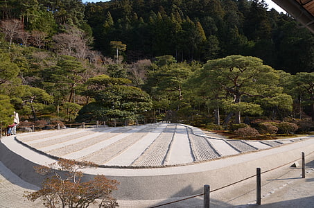 Ginkaku-ji, areia com rake, jardim, Japão, Japonês, ajuntadas, areia