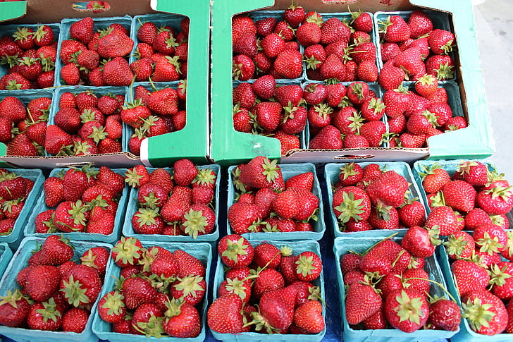aardbeien, vers, fruit, smakelijke, boerenmarkt, RAW, rood