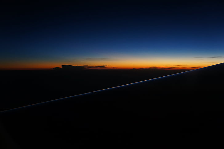 tramonto, aeromobili, ala, cielo, notte, vista, natura