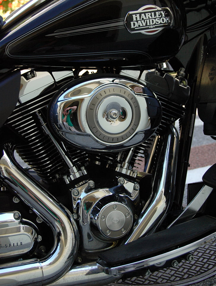 moto, moteur, chrome, véhicule, Harley davidson, brillant, gros plan