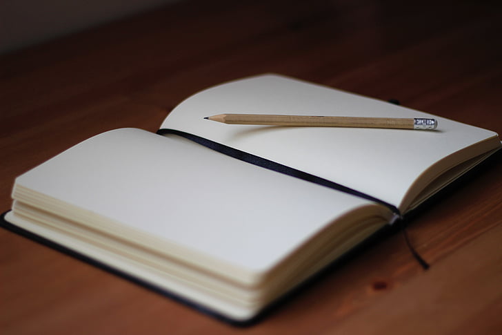 smeđa, olovka, jasno, bijeli, papir, knjiga, pisati