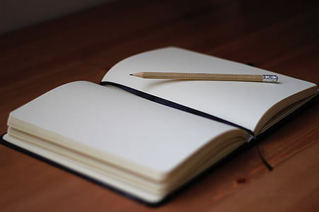 rjava, svinčnik, jasno, bela, papir, knjiga, pisanje