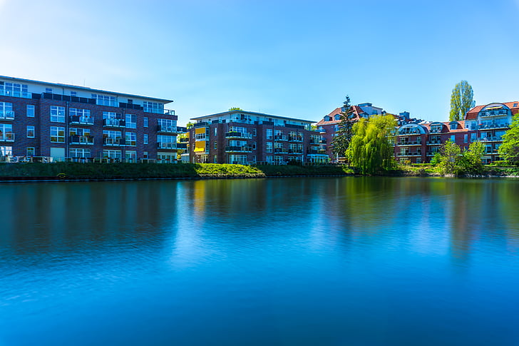 arhitektura, stavb, mesto, poletni, Hotel, hiše, zrcaljenje