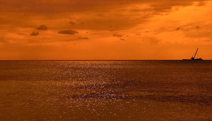 ηλιοβασίλεμα, στη θάλασσα, ορίζοντα, φύση, ουρανός, πορτοκαλί, σούρουπο