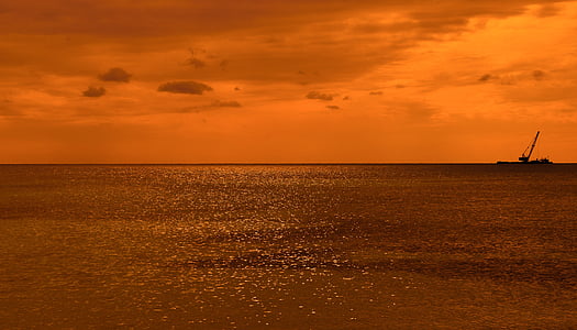 Захід сонця, море, горизонт, Природа, небо, помаранчевий, Сутінки