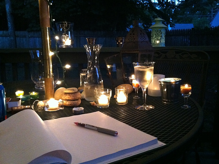 vino, ob svečah, sveča, steklo, Romantični, jedilnice, sijaj