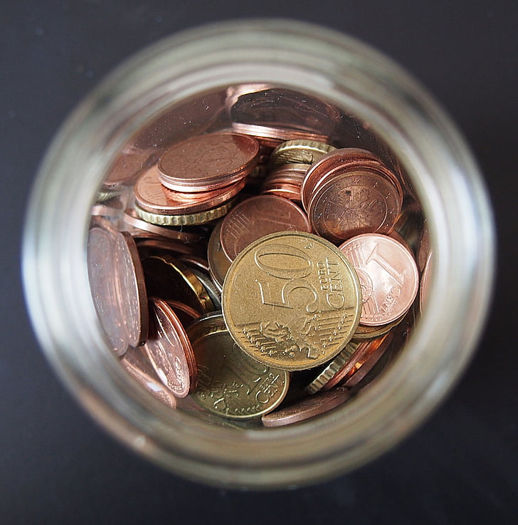 coins, loose change, money, cent, piggy bank, save, euro