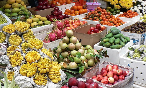 Vietnam, marché, pamplemousse, nabil, mangue, chaillotte, goyave