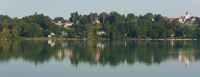 pilsensee, panoramic picture, waters, lake, water, reflection, nature