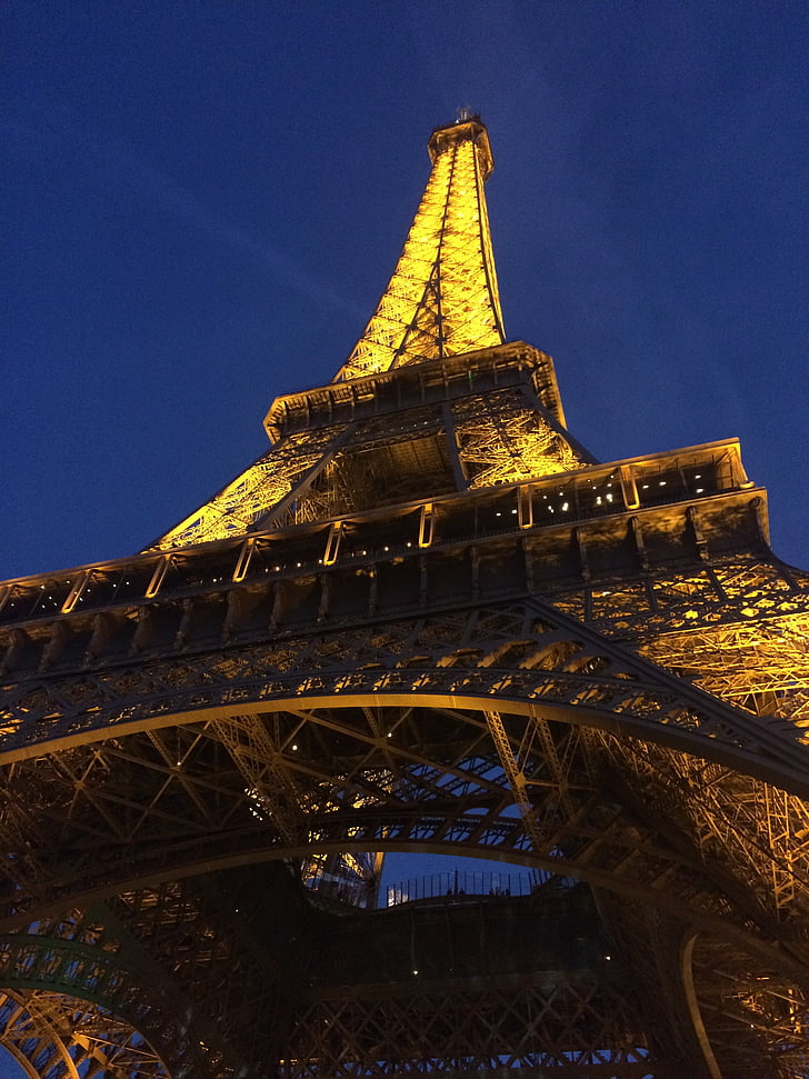 Paryż, obcych krajów, Wieża Eiffla, noc, świeci się, wgląd nocy, podróży