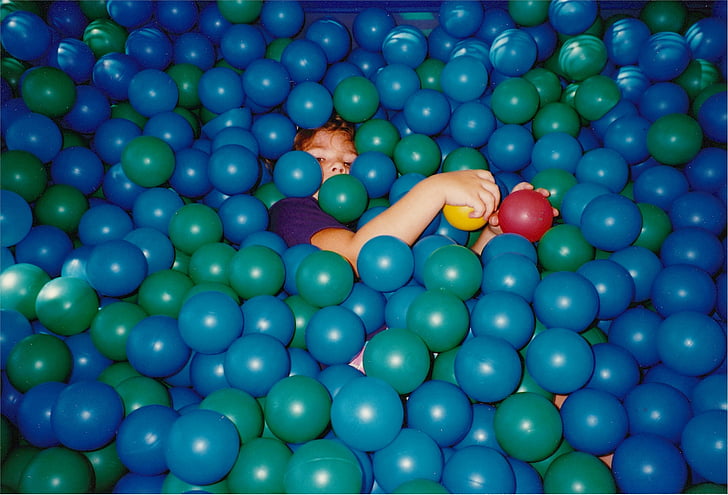 child, playing, balls, hiding, fun, sport, young