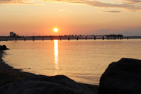 zachód słońca, Plaża, Morza Bałtyckiego, morze, niebo, Słońce, Wieczorem
