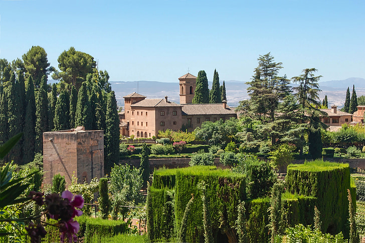 luostari, Granada, Espanja, Puutarha, kasvit, rakennus, kukat