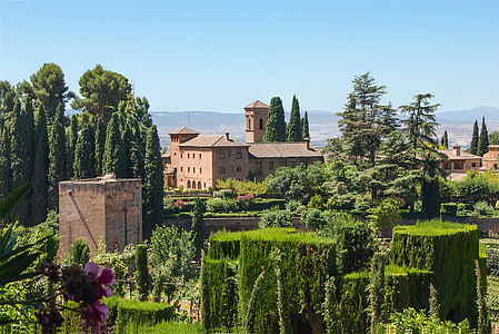 vienuolynas, Granada, Ispanija, sodas, augalai, pastatas, gėlės