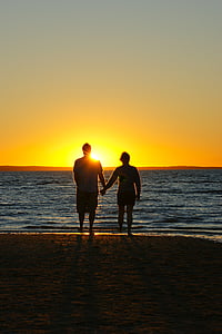 sunset, couple, holding hands, love, marriage, honeymoon, holiday