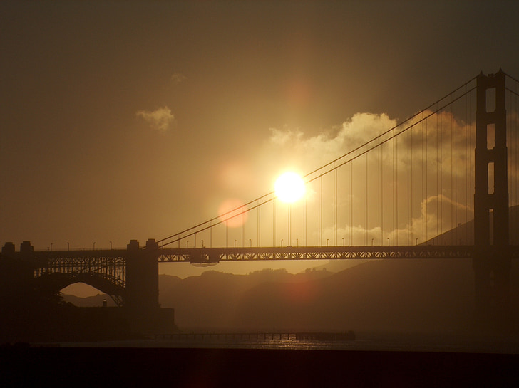 coucher de soleil, pont, célèbre