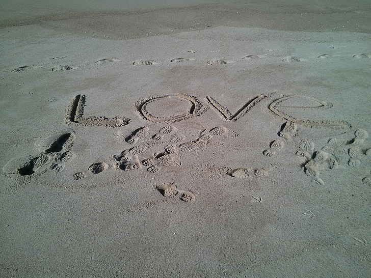 Кохання, пісок, слово, написання, пляж, Валентина, океан