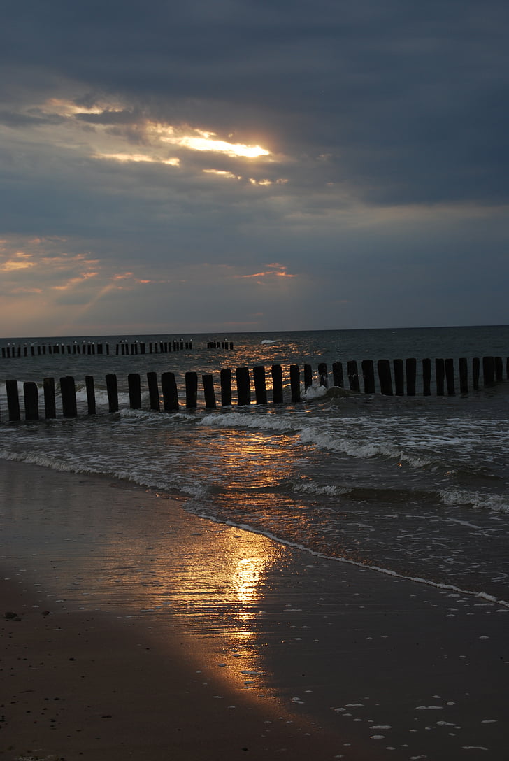 zalazak sunca, Baltičko more, obale, val, Zapad, pijesak, Obala Baltičkog mora