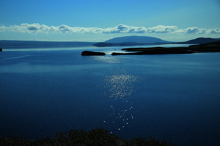 Island, Dawn, more, Horizon, vody, modrá