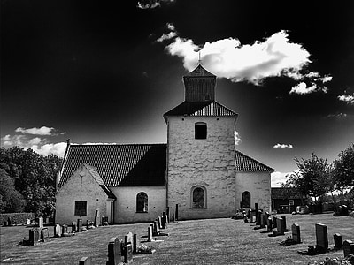 スウェーデン, 教会, 建物, アーキテクチャ, 空, 雲, 黒と白
