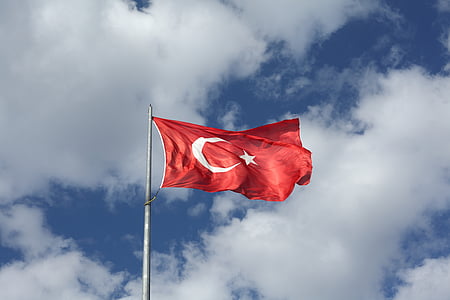 vlag, Turks, Turkije, rood, blauw, hemel, Wind