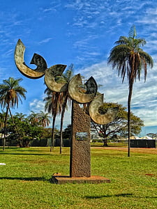 Brasilia, Brazílie, parku, sochařství, kresba, obloha, mraky