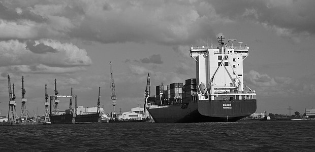 Porto di Amburgo, nave porta-container, porta, nave, Amburgo, contenitore, gru