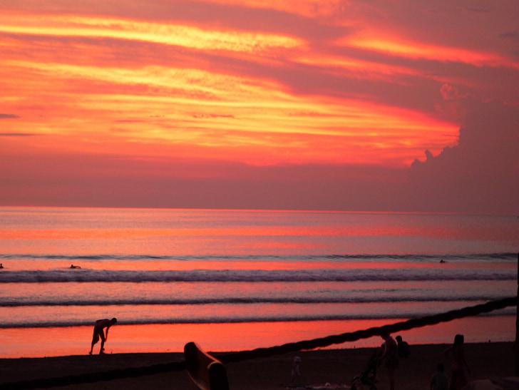 Bali, Indonezja, zachód słońca, Ocean, morze, Plaża, Seascape