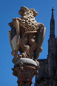 lion, gilded, ulm, city, coat of arms, building, architecture