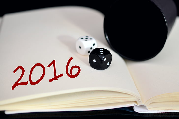 Previsão de, ano, sorte, para a frente, rolar os dados, 2016, tempo