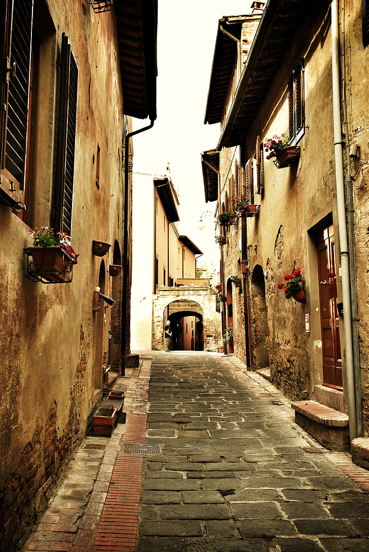 Italija, gatvė, akmenimis, senas grįstoje gatvėje, Architektūra, pastatas, orientyras