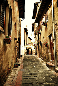 Itálie, ulice, dlažební kostky, staré dlážděné ulici, Architektura, budova, orientační bod