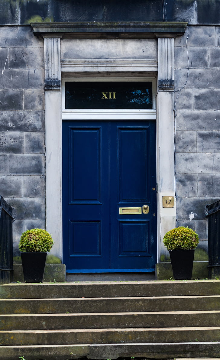 Edinburgh, Skotija, ēka, fasāde, durvis, pie durvīm, akmens