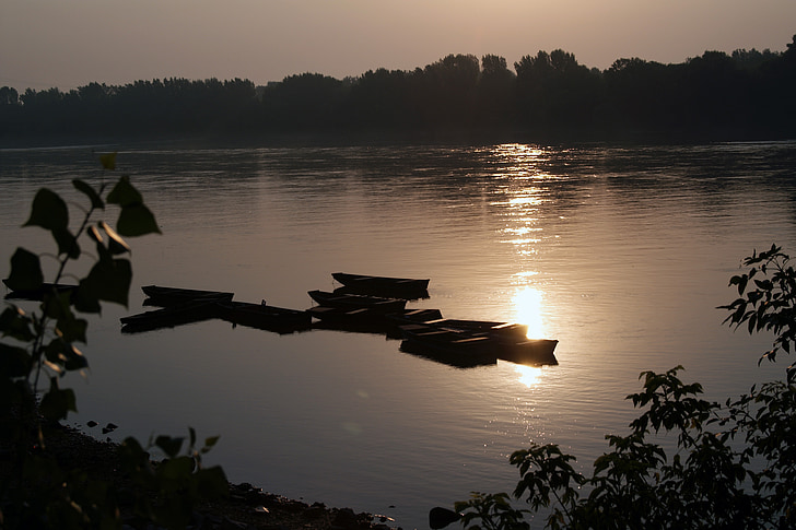 Hongrie, Danube, rivière, lever du soleil, le danube, scape, bateau
